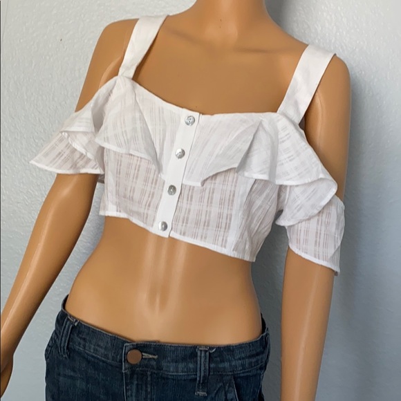 SHOW ME YOUR MUMU white “Roslyn” cold shoulder top - Picture 2 of 8